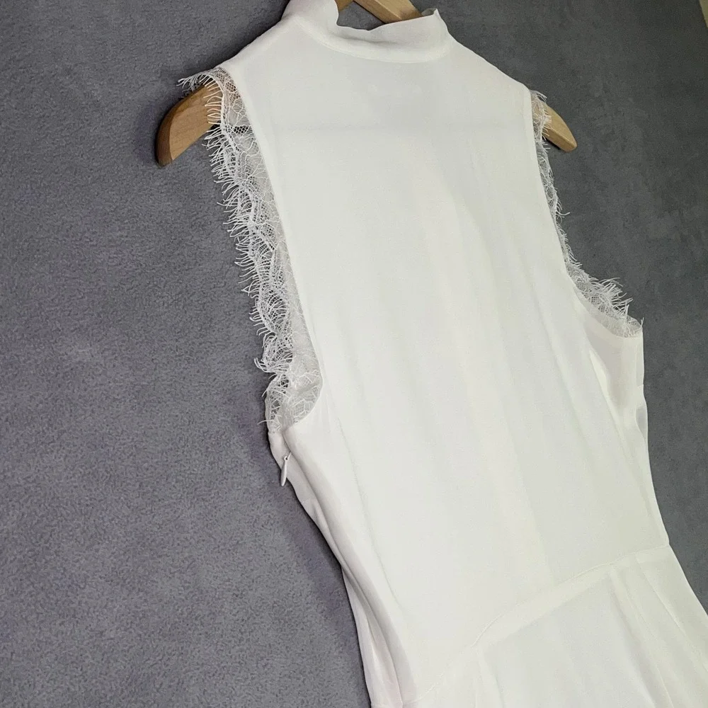 Tularosa White Sleeveless Tie Neck Lace Trim Fit &‎ Flare Dress Women's Small - Picture 5 of 11
